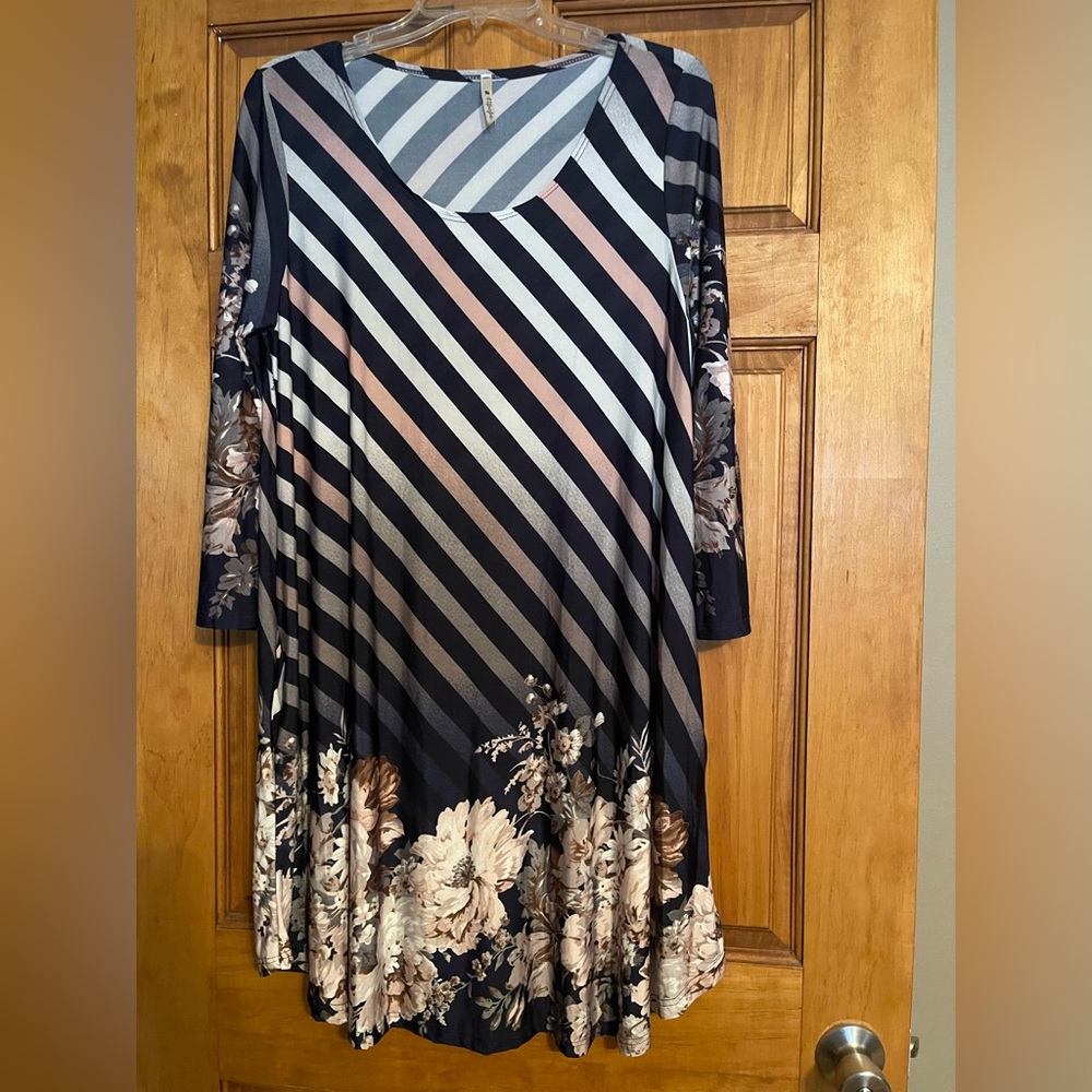 Striped Floral Long Sleeve Dress